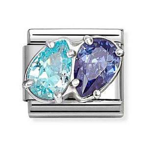 Silvershine CZ Sfaccettato, 2 Goccia, CZ celeste / blu