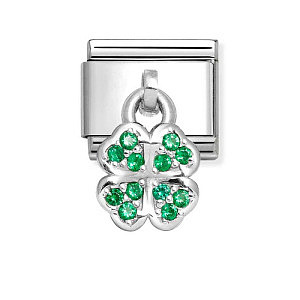 Silvershine Charm, Kleeblatt, CZ grün
