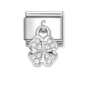 Silvershine Charm, Kleeblatt, CZ weiss