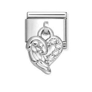 Silvershine Charm, Cuore con ali, CZ bianco