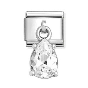 Silvershine Charm, Tropfen, CZ weiss