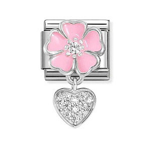 Silvershine Charm Simboli, Fiore rosa, Cuore