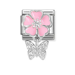 Silvershine Charm Symbole, Blume rosa, Schmetterling