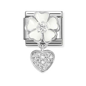 Silvershine Charm Symbole, Blume weiss, Herz