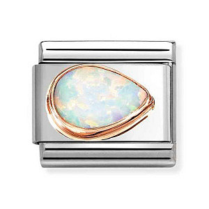 Rosegold Pierre Facettes, Goutte à droite, Opale blanc