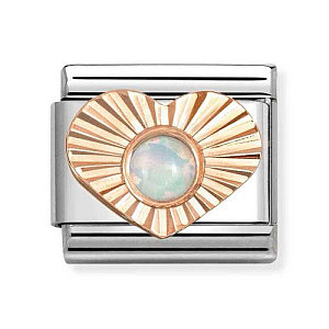 Rosegold Stone, Herz diamantiert, Opal weiss