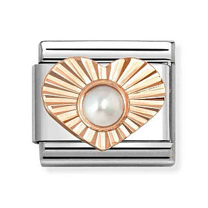 Rosegold Stone, Cœur diamantée, Perle blanche