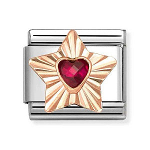 Rosegold Pietra Sfaccettato, Stella diamantata, Cuore CZ rosso