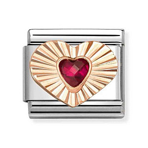 Rosegold Stein Facettiert, Herz diamantiert, CZ rot