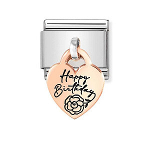 Rosegold Charm, Herz, Happy Birthday