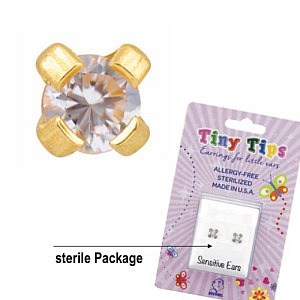 TinyTips, Cubic Zirconia griffé, 3 mm, Acier chirurgical plaqué or