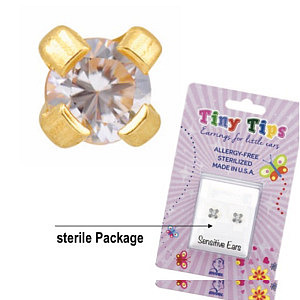 TinyTips, Cubic Zirconia griffé, 4 mm, Acier chirurgical plaqué or