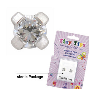 TinyTips, Cubic Zirconia griffé, 4 mm, Acier chirurgical blanc