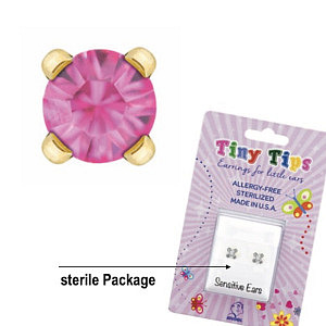 TinyTips, Cristal rose griffé, 3 mm, Acier chirurgical plaqué or