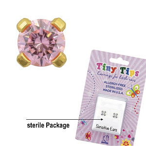 TinyTips, Cubic Zirconia rose griffé, 3 mm, Acier chirurgical plaqué or