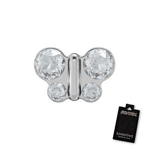 Schmetterling Kristall, 7 mm, Chirurgenstahl weiss