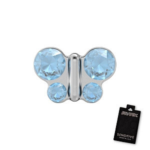 Schmetterling Aquamarin, 7 mm, Chirurgenstahl weiss