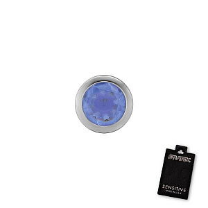 Bezel mit Kristall blau, 4 mm, Stein 3 mm, Chirurgenstahl weiss