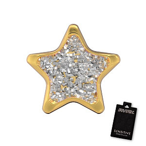 Stern Glitter weiss, 6.5 mm, Chirurgenstahl vergoldet
