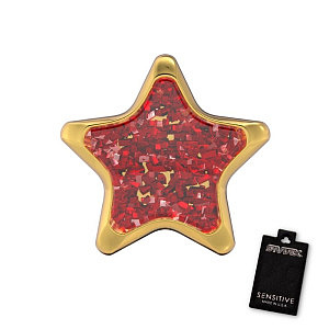 Stern Glitter rot, 6.5 mm, Chirurgenstahl vergoldet