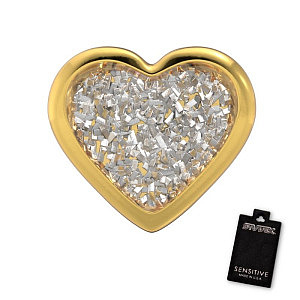 Herz Glitter weiss, 7 mm, Chirurgenstahl vergoldet
