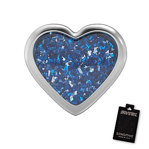 Herz Glitter saphir, 7 mm, Chirurgenstahl weiss