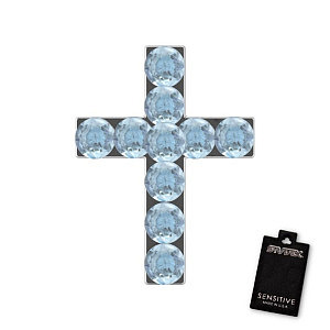 Kreuz Aquamarin, 9 mm, Chirurgenstahl weiss