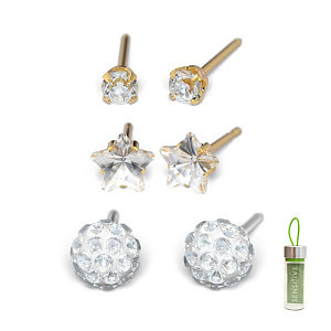 Diana, Set mit 3 Paaren, Chirurgenstahl weiss und vergoldet