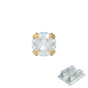 Cubic Zirconia griffé, 4 mm, pierre 3 mm, Acier chirurgical plaqué or
