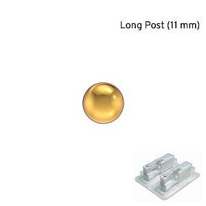 Mini Kugel, LANGER STIFT, 3 mm, Chirurgenstahl vergoldet