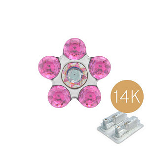 Daisy Rosa-Kristall irisierend, 5 mm, 14K Gold weiss rhodiniert