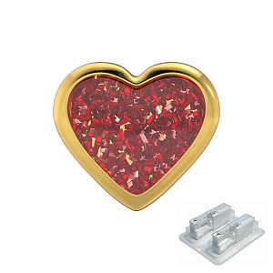 Herz Glitter rot, 7 mm, Chirurgenstahl vergoldet