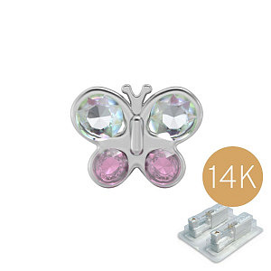 Schmetterling irisierender Kristall, 5 mm, 14K Gold weiss rhodiniert