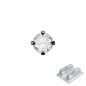 Cubic Zirconia griffé, 4 mm, pierre 3 mm, Acier chirurgical noir