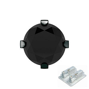 Cubic Zirconia noir griffé, 5 mm, pierre 4 mm, Acier chirurgical noir